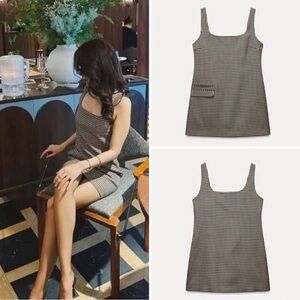 Zara Checkered Mini Dress - brown